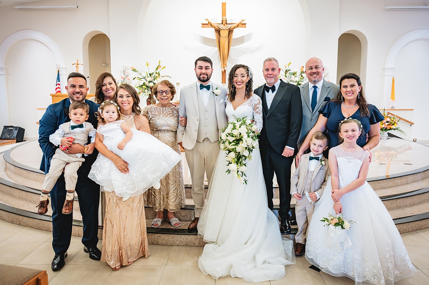 Family portrait at a wedding ceremony.