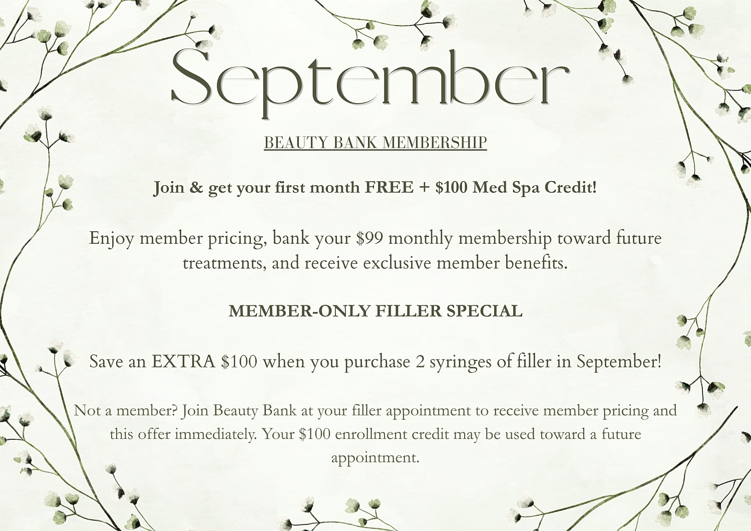 September beauty membership offer and specials.